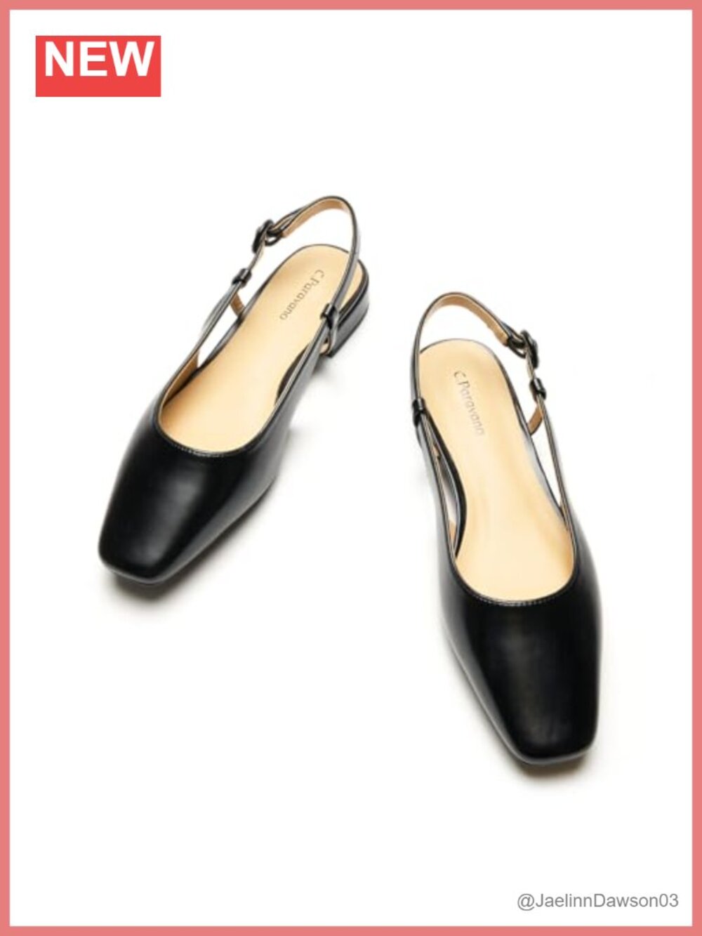 Slingback Flats for Women Square Toe Dressy Sandals Low Block Heel Adjustable